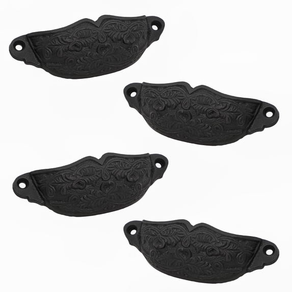 SaKeGa Pack 4 Drawer Pulls Flat Black Cabinet Cup Pulls Kitchen Hardware Cabinet Handles Matte Black Drawer Handles Pulls