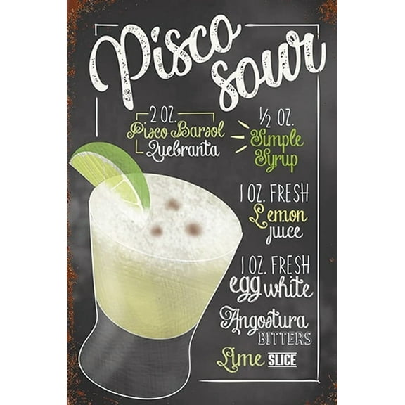 SaNavie Retro Pisco Sour Cocktail Recipe Wall Art Poster Wall Decoration for Bar Vintage poster Kitchen Home Wall Decor