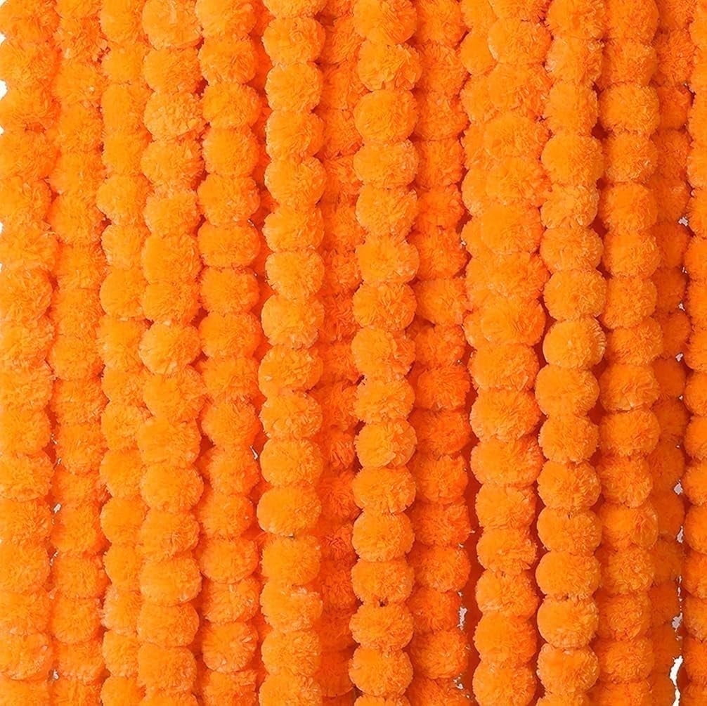 SaVvam 5 Pcs of 4.5 Feet Artificial Marigold Garland Artificial Flowers String Decor for Diwali, Indian Decor, Christmas Decor, Wedding Decor, DIY Light Orange Flower Backdrop Marigold Flower Garland