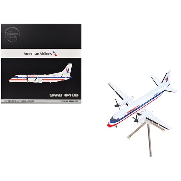 Saab 340B Commercial Aircraft "American Eagle" White with Red and Blue Stripes 1/200 Diecast Model Airplane by GeminiJets