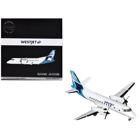Saab 340B Commercial Aircraft "WestJet" (C-GOIA) White with Blue Stripes and Tail "Gemini 200" Series 1/200 Diecast Model Airplane by GeminiJets
