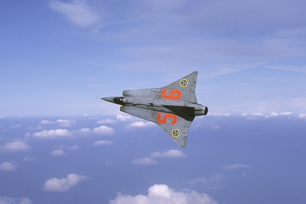 Saab 35 Draken fighter of the Swedish Air Force Historic Flight Canvas Art - Daniel KarlssonStocktrek Images (18 x 12)