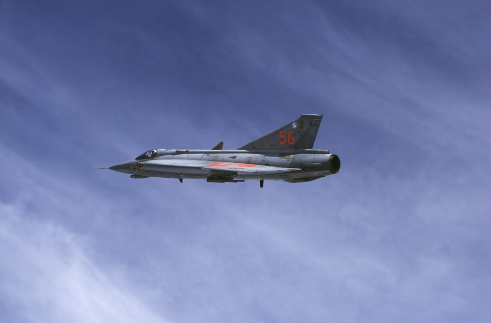 Saab 35 Draken fighter of the Swedish Air Force Historic Flight Canvas Art - Daniel KarlssonStocktrek Images (35 x 23)