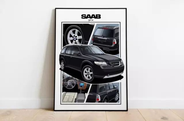 Saab 97X Poster Black Saab Car Poster Wall Art Kids Man Gift Room ...