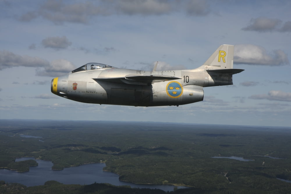 Saab J 29 vintage jet fighter of the Swedish Air Force Historic Flight Canvas Art - Daniel KarlssonStocktrek Images (35 x 24)