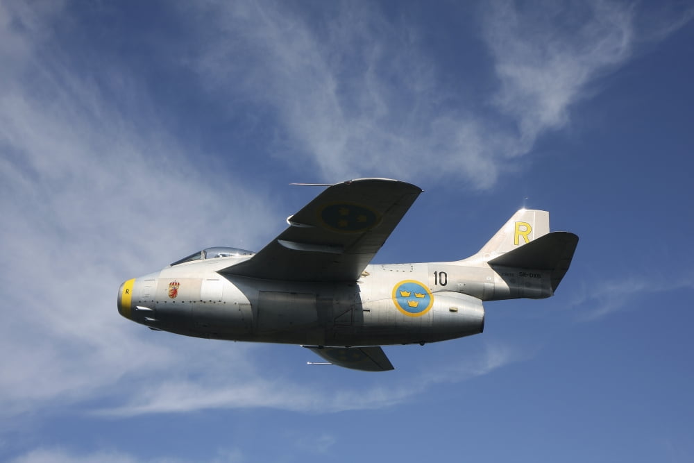 Saab J 29 vintage jet fighter of the Swedish Air Force Historic Flight Canvas Art - Daniel KarlssonStocktrek Images (35 x 24)