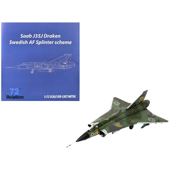 Saab J35J Draken Fighter Aircraft "Splinter Camouflage Scheme" (1972) Swedish Air Force 1/72 Diecast Model by Aviation 72