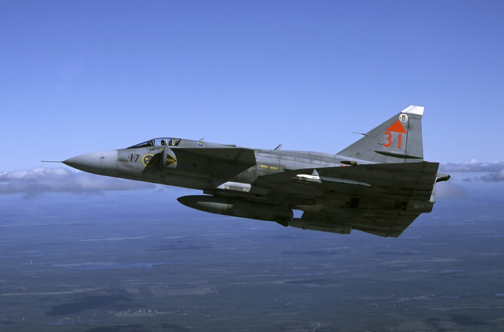 Saab JA 37 Viggen fighter of the Swedish Air Force Canvas Art - Daniel KarlssonStocktrek Images (18 x 12)