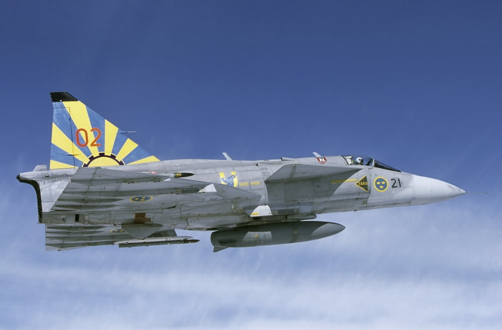 Saab JA 37 Viggen fighter plane of the Swedish Air Force Canvas Art - Daniel KarlssonStocktrek Images (35 x 23)