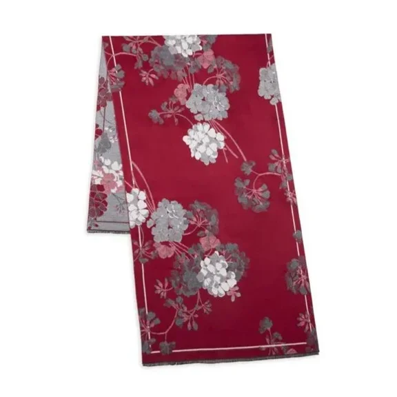 Saachi Floral Reversible Scarf Blossom Red Grey Fringe Trim