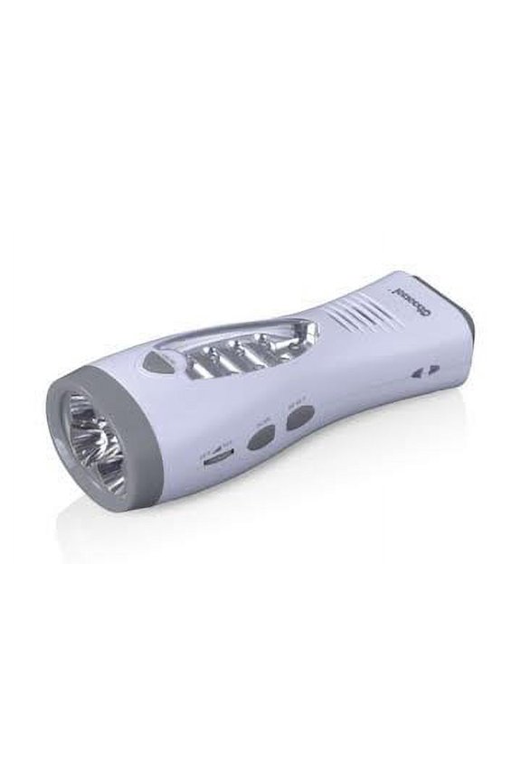 SA-2128 Cordless Rechargeable LED Flashlight with 3-in-1 FM Radio/Work Light for 100-240V Worldwide Use, White