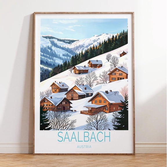 Saalbach Austria Winter Ski Landscape Wall Art, Stretched Canvas Size 8x12