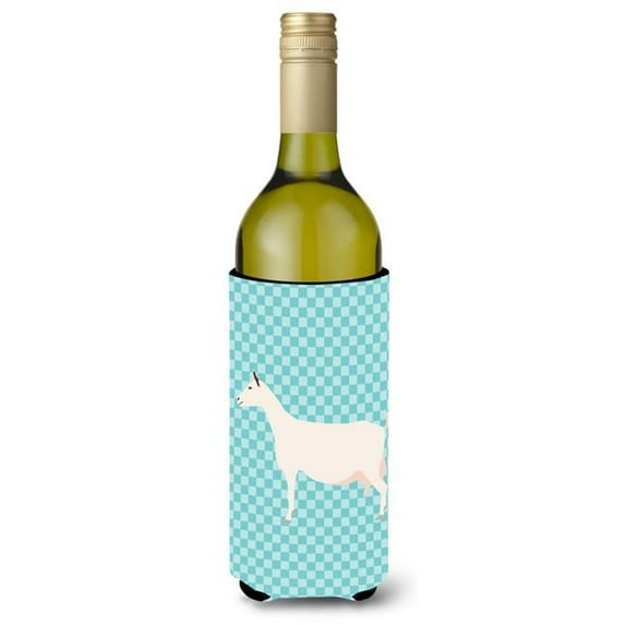 Saanen Goat Blue Check Wine Bottle Beverge Insulator Hugger