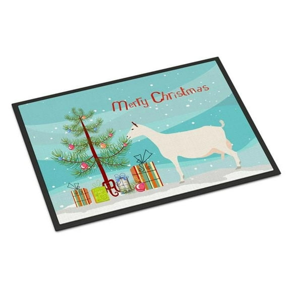 Saanen Goat Christmas Indoor or Outdoor Mat - 18 x 27 in.