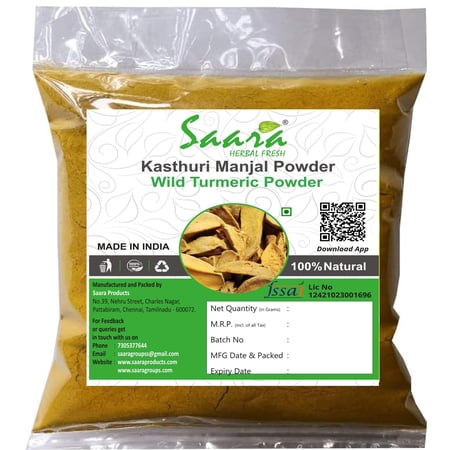 Saara HERBAL FRESH Kasturi Manjal Powder, 100g Wild Turmeric Root Powder, Kasthuri Haldi, Kasturi Turmeric Powder, For Skin & Face Care, 100g (Pack of 1 X 100g)