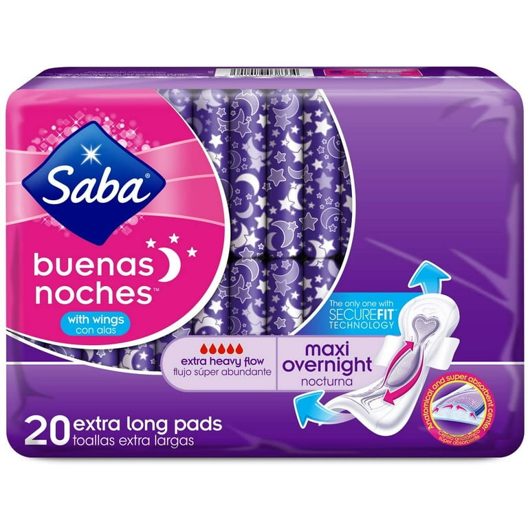 Saba Buenas Noches Maxi Overnight with Wings Sanitary Pads, 20