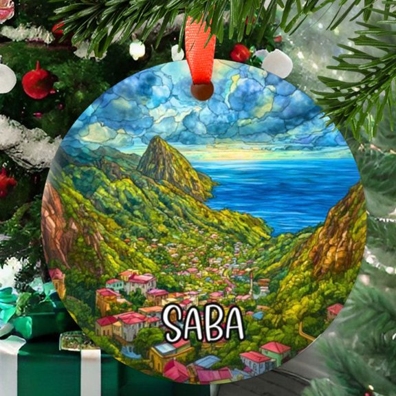 Saba Christmas Ornament, Ceramic/Acrylic - Saba Hawaii Travel Souvenir, Seasonal Tree Ornament, Holiday Keepsake 2025, Gift for Explorers, Commemorative 2025