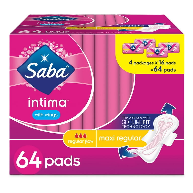 Saba Intima Regular Maxi Pads, SecureFit Technology, Regular Flow