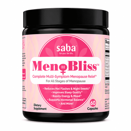 Saba MenoBliss™ Menopause Support for Women with 514 mg EstroG-100® – Hot Flash, Mood, Sleep & Hormonal Weight Support – Ashwagandha, Black Cohosh & Chaste Tree – 60 Vegan Capsules