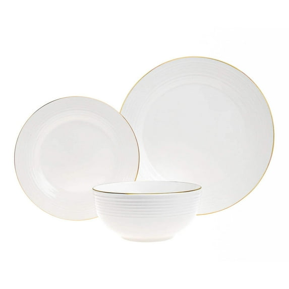 Saba Porcelain Gold Rim 18 Piece Dinnerware Set, Service For 6