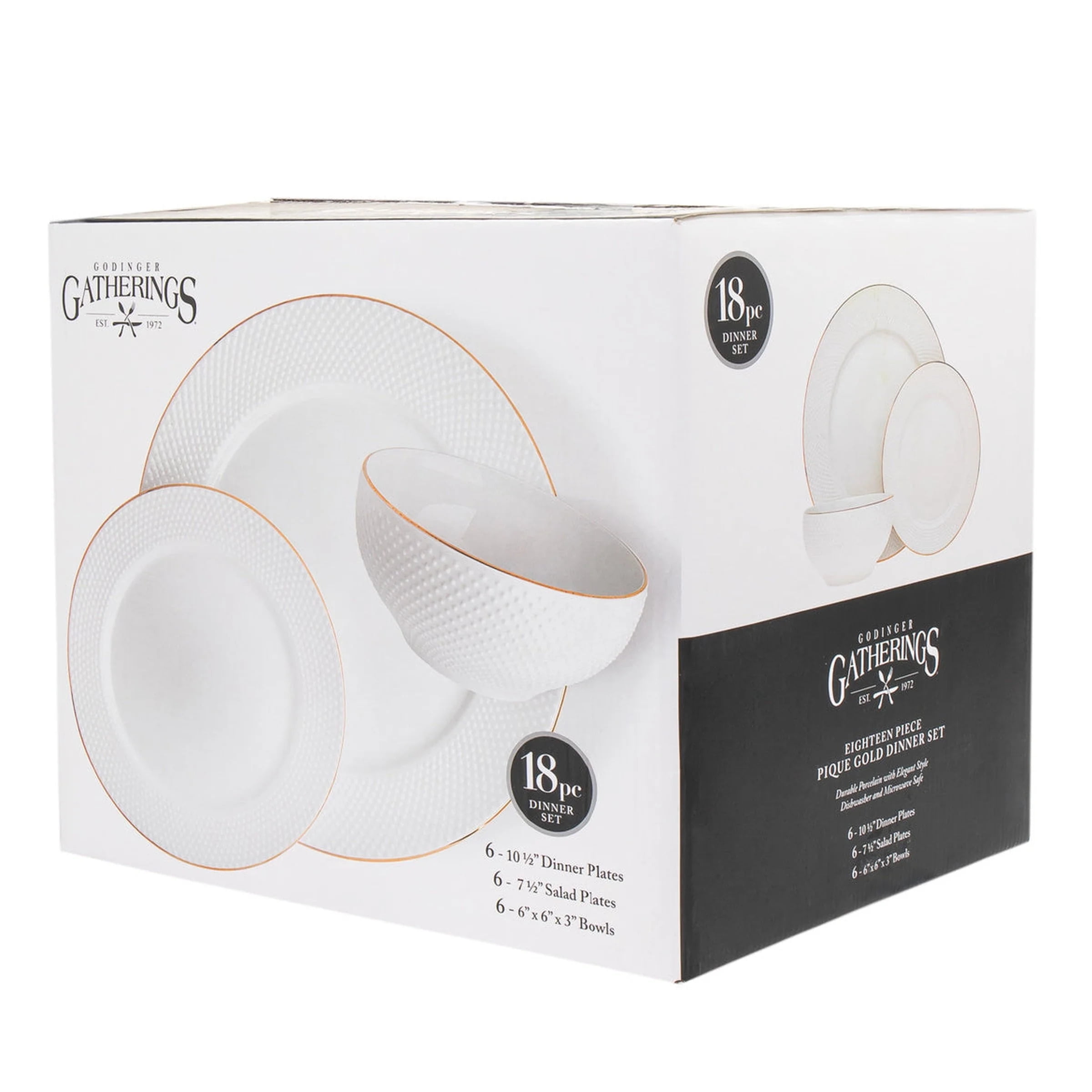 Saba Porcelain Gold Rim 18 Piece Dinnerware Set, Service For 6