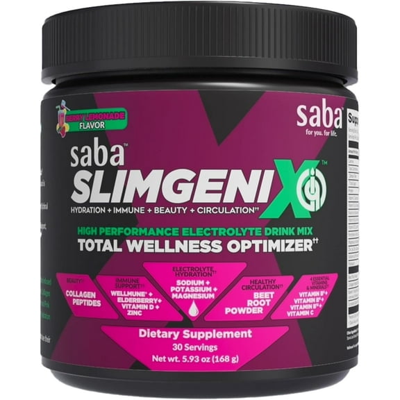 Saba SlimGenix IQ -Immune, Hydration, Blood Flow, Beauty, Vitamins C, D, Zinc, Elderberry, Geta-Glucans, Beat Root - 30 Servings