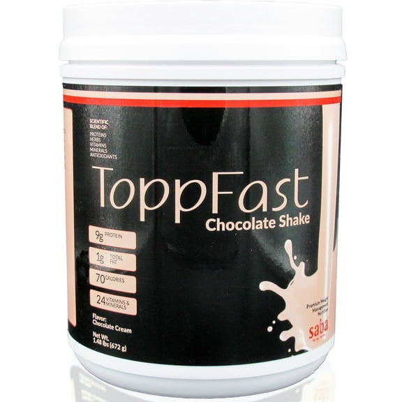 Saba ToppFast Chocolate  Saba ToppFast premium nutritional shake contains scientific blend of proteins, herbs, vitamins, minerals, and antioxidants - 30 Servings, 612g