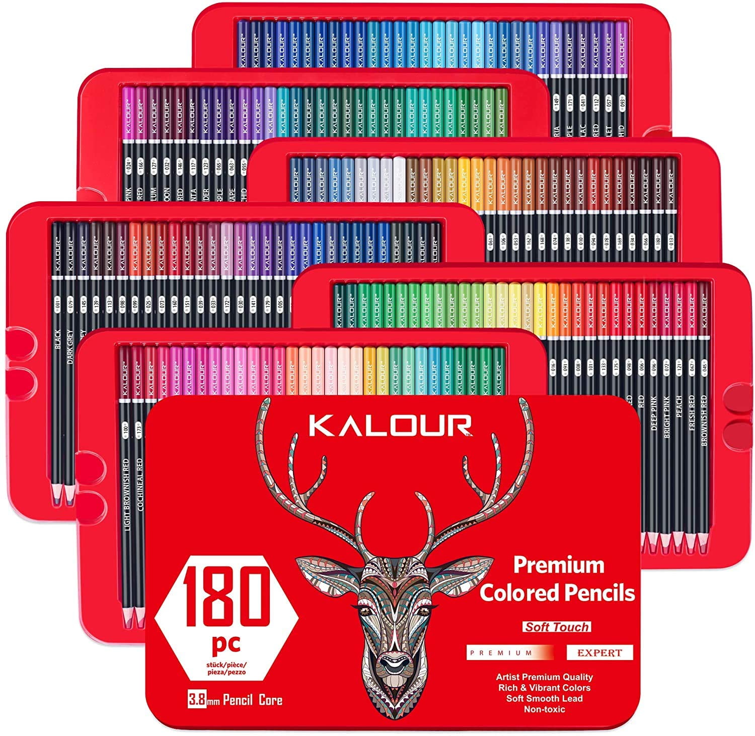 KALOUR 132 Colored Pencils Set,with Adult Coloring Book and Sketch Book,Artists Colorless Blender,Zipper Travel Case,Soft Core,Ideal for Drawing