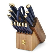 Sabatier 14 Piece Forged Triple Rivet Knife Block Set with Navy Handles and Brass Accents