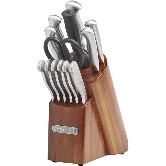 Sabatier 14-Piece Stainless Steel Hollow Handle Knife Block Set, Acacia