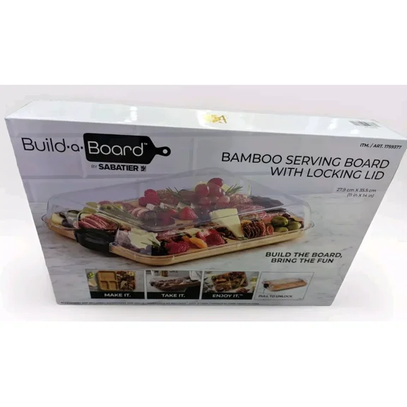 Sabatier Build-a-Board 11" x 14" Bamboo Charcuterie Board with Locking Lid