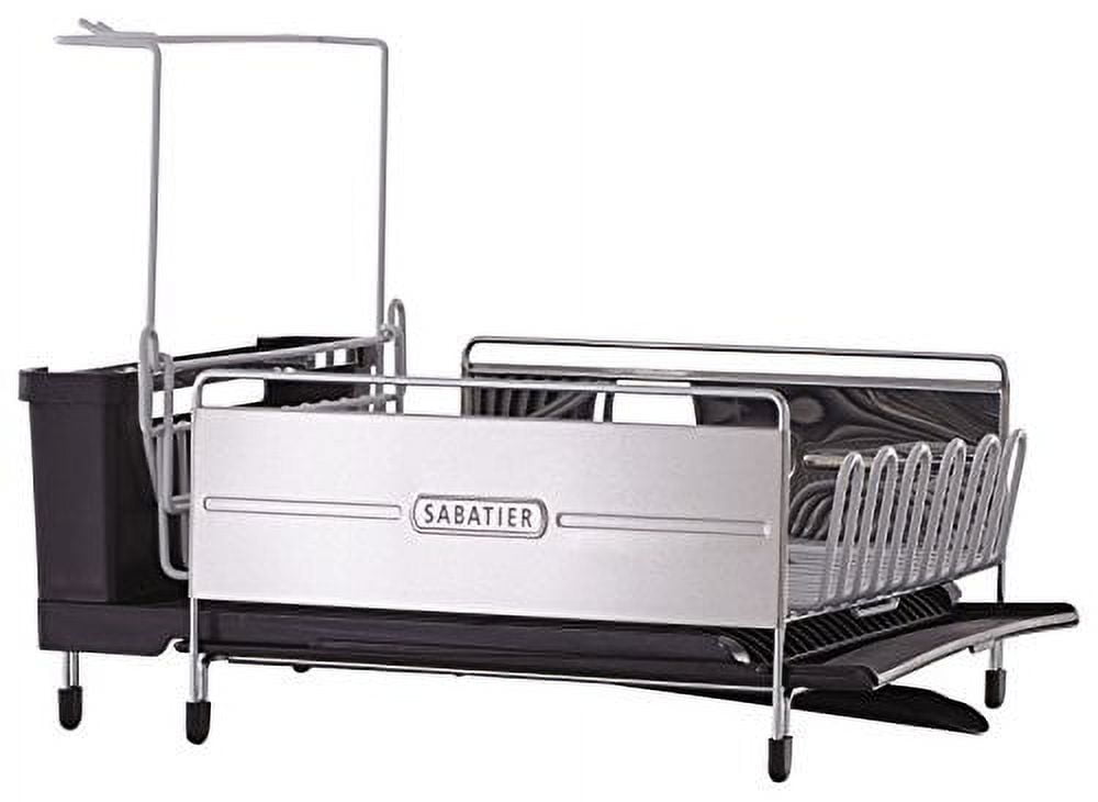 Expandable Stainless Steel Dish Rack with Utensil Cup and Stemware Holder
