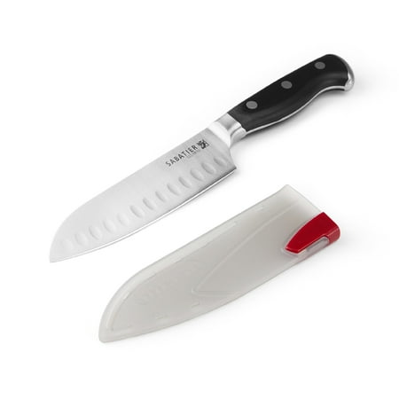 Sabatier Forged Triple-Rivet Santoku Knife with Self-Sharpening Blade Cover, High-Carbon Stainless Steel, 5-inch Razor-Sharp Kitchen Knife for Cutting Fruit and Vegetables