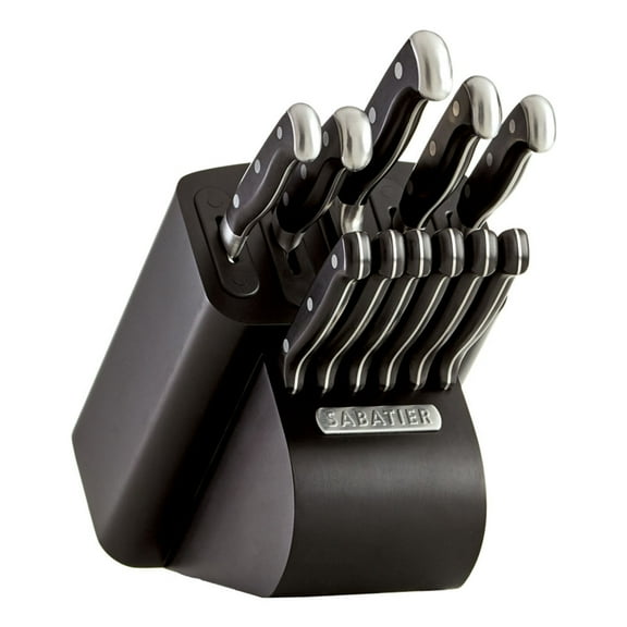 Sabatier Self-Sharpening 12-Piece Forged Triple Rivet Knife Block Set with Edgekeeper Technology Black