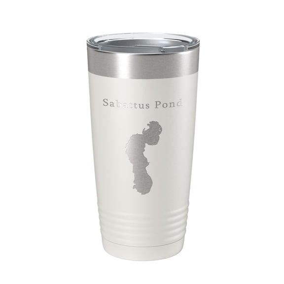Sabattus Pond Tumbler Lake Map Travel Mug Insulated Laser Engraved Coffee Cup Maine 20 oz White