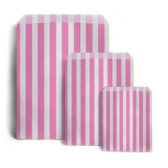 Sabco - 100 Pink Sweet Candy Striped Paper Bags 7 x 9