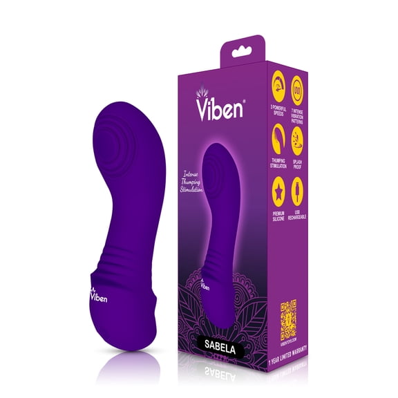 Viben Sebela Mini Rechargeable Splashproof Silicone Thumping G-Spot Vibrator, Violet