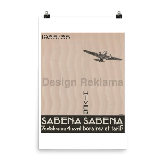 Sabena Airlines Belgium Timetable 1935-36, Unframed Vintage Travel Poster