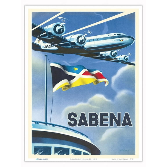 Sabena Airlines - Douglas DC 5 - Vintage Airline Travel Poster c.1955 - Master Art Print (Unframed) 9in x 12in