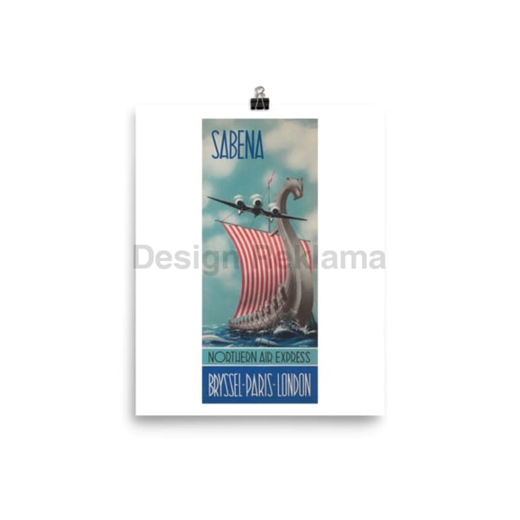 Sabena Belgium Airlines Northern Air Express to Brussels, Paris, London, circa 1937. Unframed Vintage Travel Poster