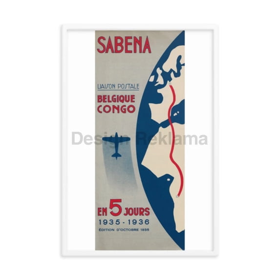 Sabena Belgium Airlines Service to Congo, 1935. Framed Vintage Travel Poster