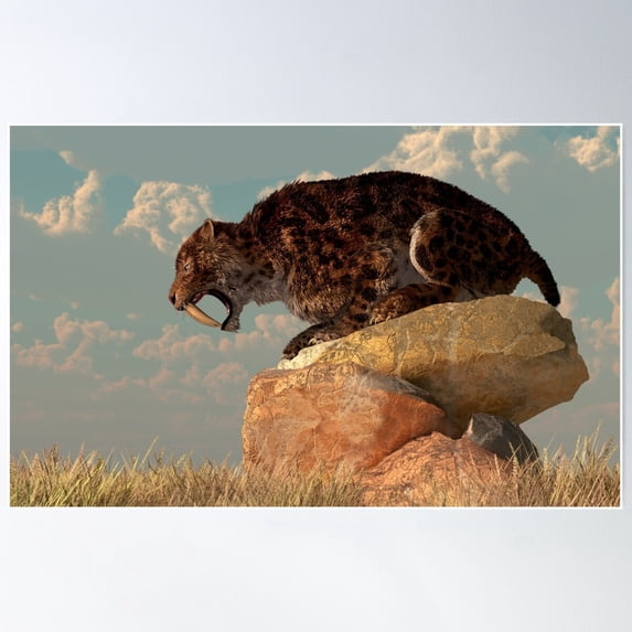 Saber-Tooth On Rocks Poster Wall Art, Modern Wall Decor For Living Room Bedroom, 12x18 UNFRAMED