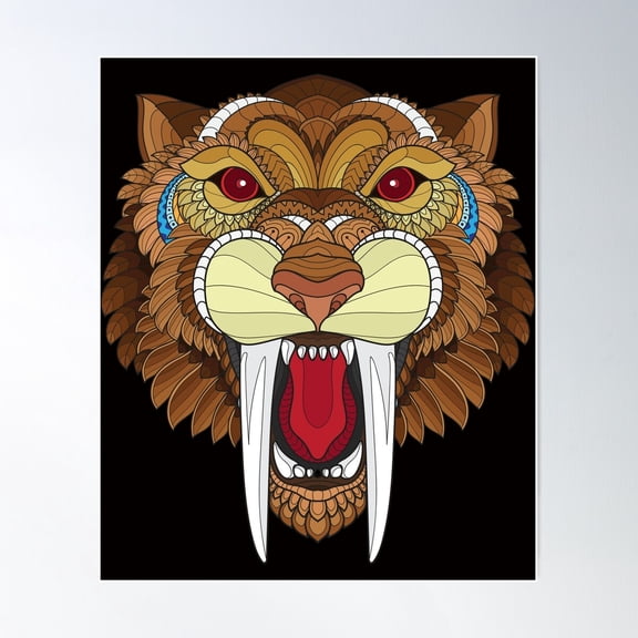 Saber-Toothed Tiger Saber-Toothed Cat Smilodon Poster Wall Art, Modern Wall Decor For Living Room Bedroom, 16x24 UNFRAMED