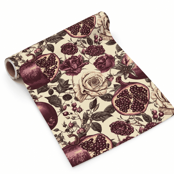 Saber Wrapping Paper, Burgundy Pomegranates and Roses, Coated Paper, 72 ...