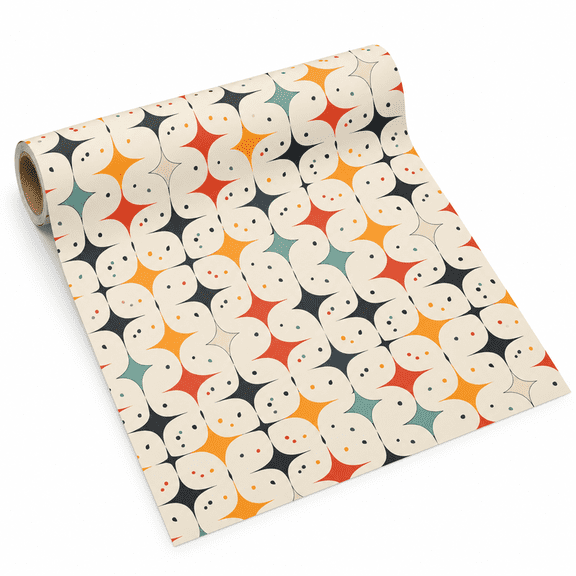 Saber Wrapping Paper, Retro Ghost Pattern, Coated Paper, 58 x 22 in, 1 Roll, Decorative Printed Gift Wrap for Presents and Gift Packaging and Parties
