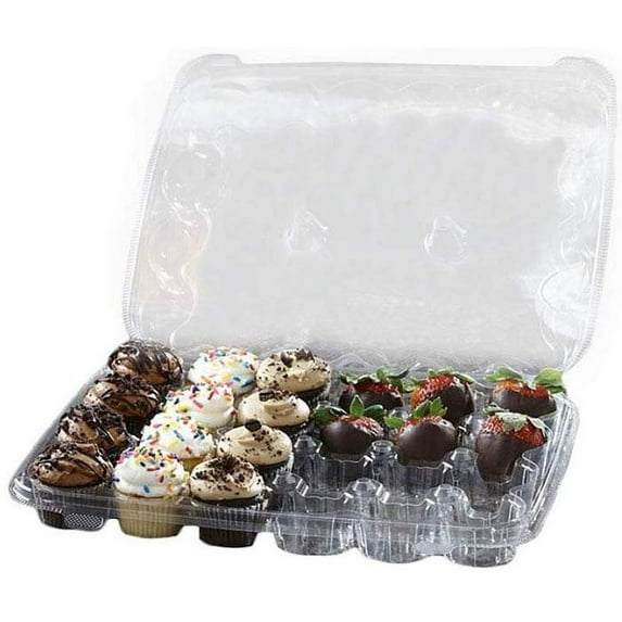 Sabert KP224 Clear Hinged Cupcake Container for 24 Mini Cupcakes - Pack of 10