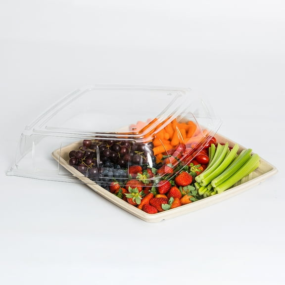 Sabert TerraPac Clear, Sustainable PET Plastic Lid for 16 Inch Pulp Fiber Food Platter Tray | 25/Case