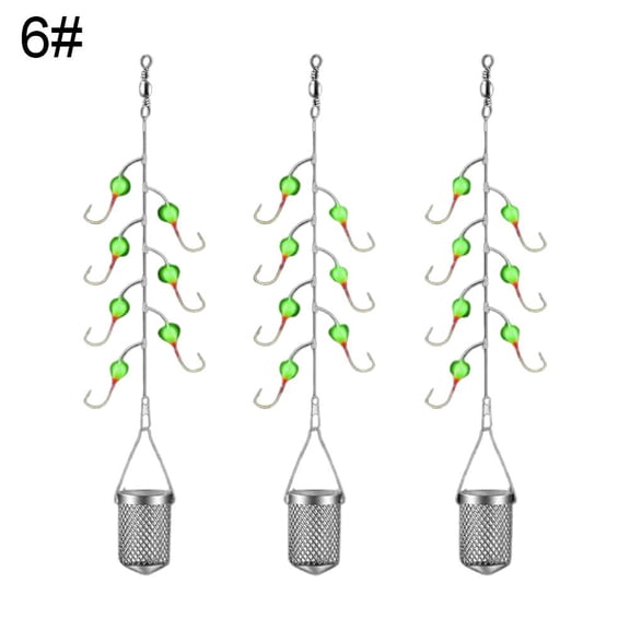 Sabiki Fishing Rigs, 3 Pack with 7 Hooks Each, Sizes #4 #5 #6, Nylon Line, Bait Cage for Pier & Boat Fishing