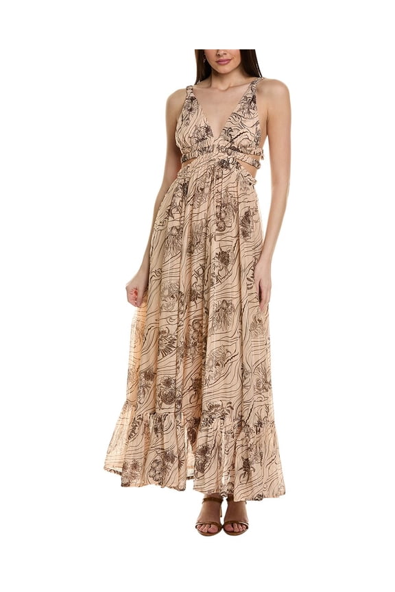 womens Fiorello Silk-Blend Maxi Dress, s, Brown