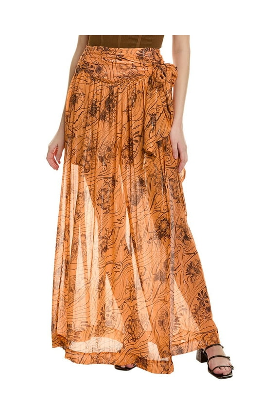 womens Patina Silk-Blend Maxi Skirt, s, Orange